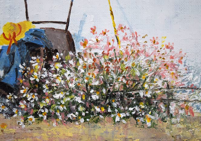 大野登「コスモスの庭」油絵・F3号 拡大画像5