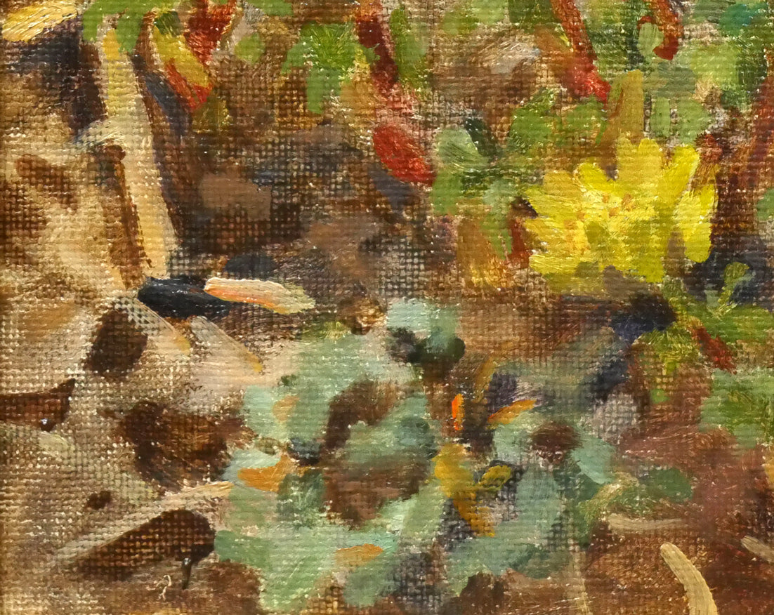 大月源二「福寿草」油絵・F3号 拡大画像3