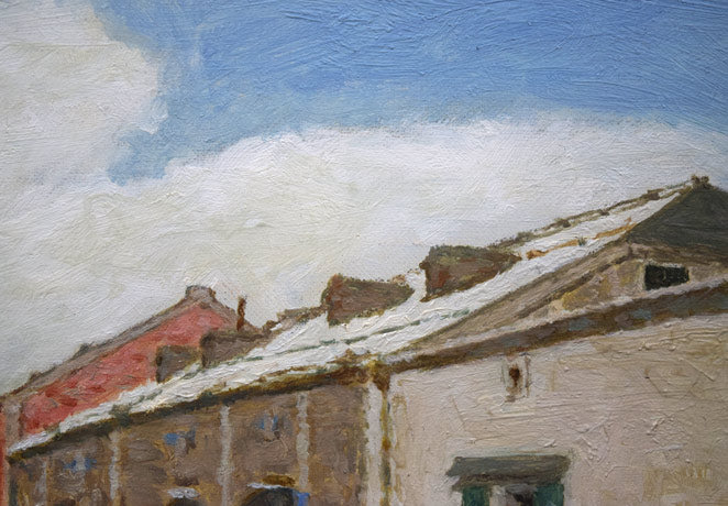 大津英敏「春近い小樽(小樽運河)」油絵・P3号 拡大画像2