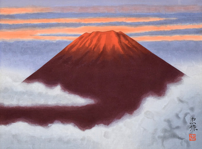 大山忠作「春暁(赤富士)」木版画 作品全体拡大画像