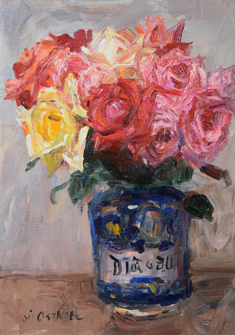 刑部人「ばら(マジョリカ壺)」油絵・SM 作品全体拡大画像