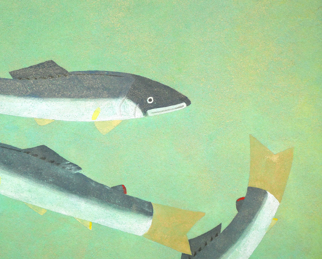 尾山幟「鮎」日本画・P8号 拡大画像2