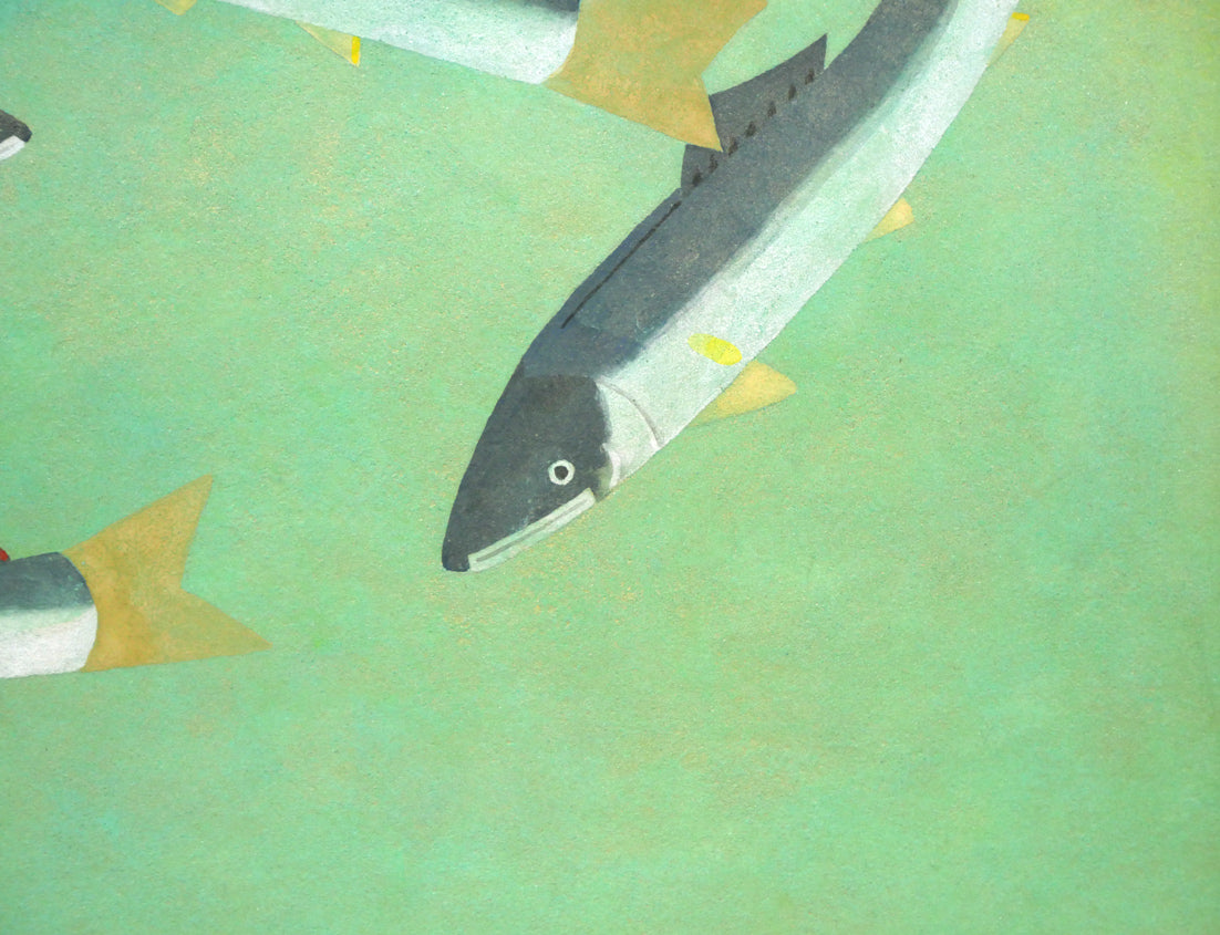 尾山幟「鮎」日本画・P8号 拡大画像4