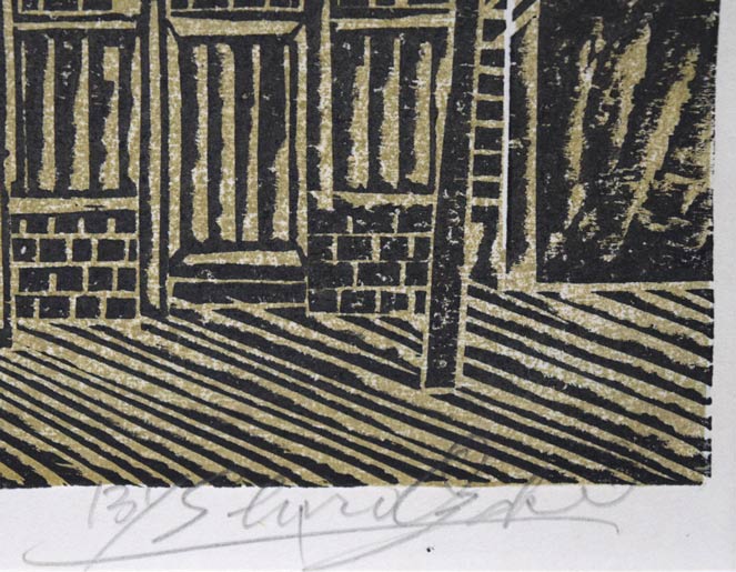 尾崎志郎「ふでや」木版画 本人直筆鉛筆サイン拡大画像