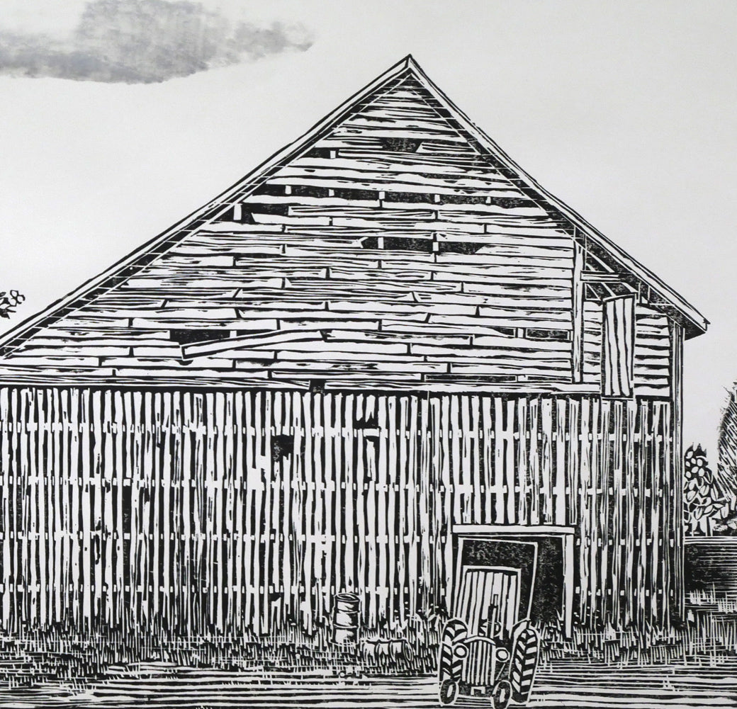 尾崎志郎「古い馬小屋(B)」木版画 拡大画像2