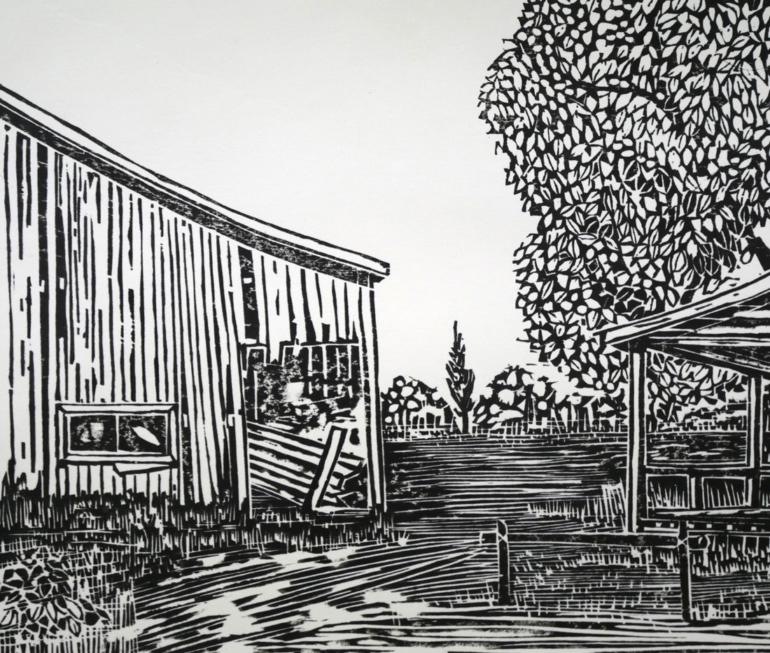 尾崎志郎「古い馬小屋(B)」木版画 拡大画像3