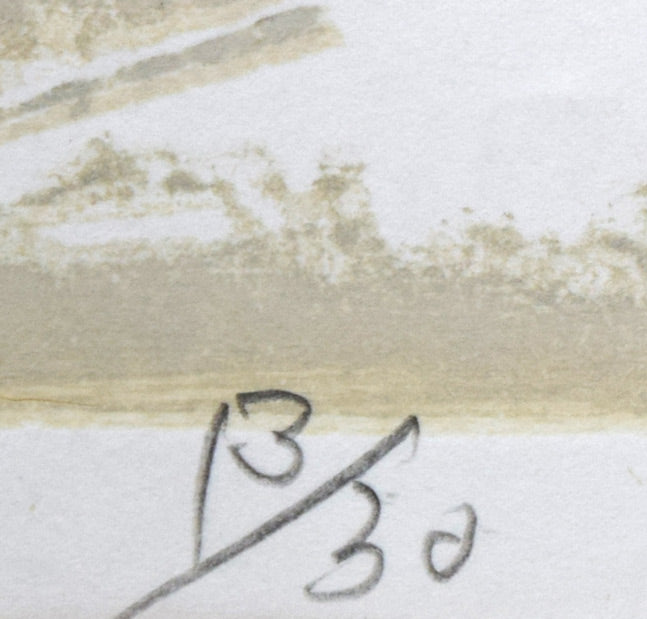 尾崎志郎「冬の岡田番屋(苫前町・鰊番屋)」木版画 限定番号(ed,13/30)