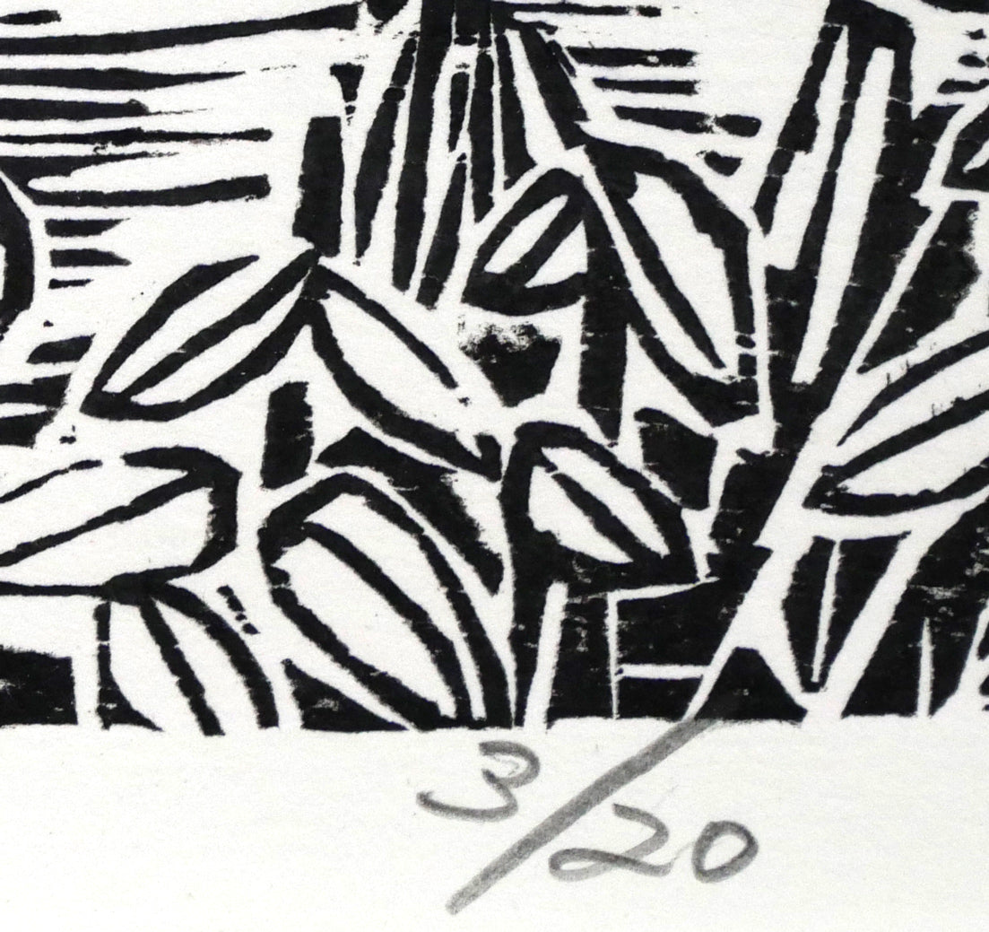 尾崎志郎「浜婦美の番屋(積丹)」木版画 限定番号(ed,3/20)