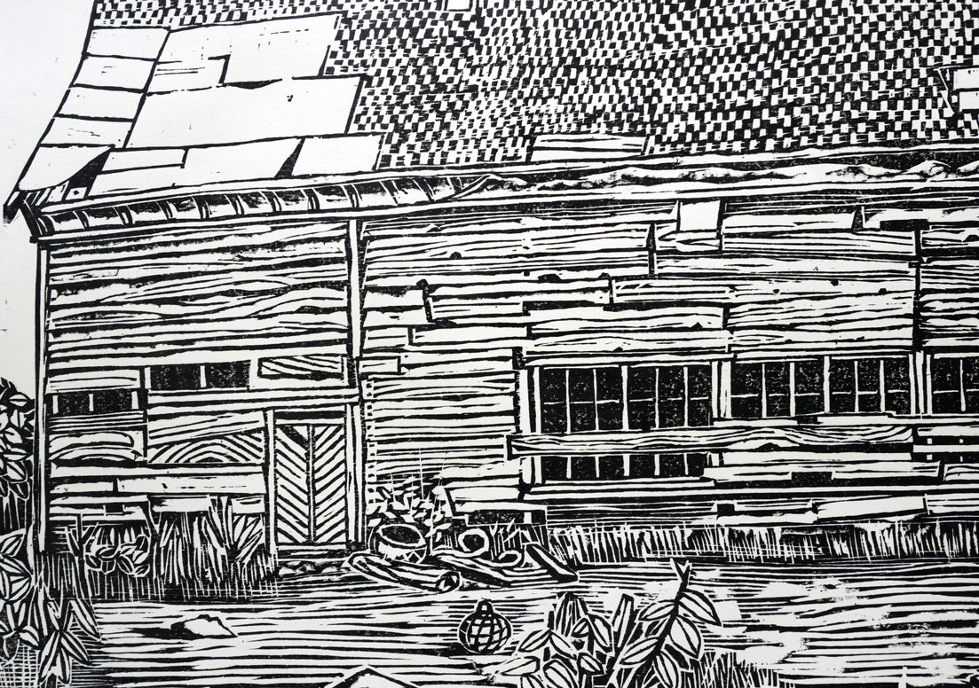 尾崎志郎「浜婦美の番屋(積丹)」木版画 拡大画像4