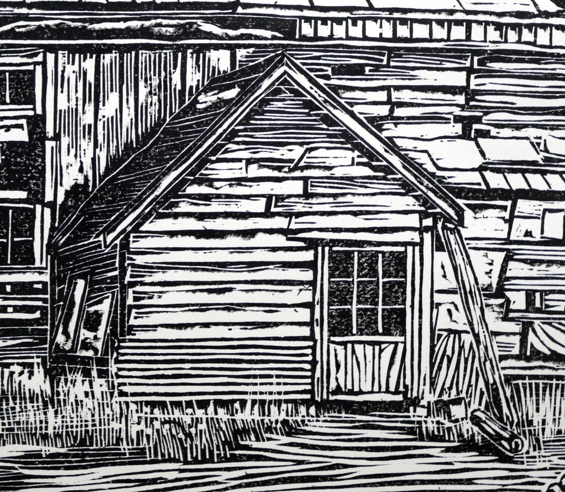 尾崎志郎「浜婦美の番屋(積丹)」木版画 拡大画像5