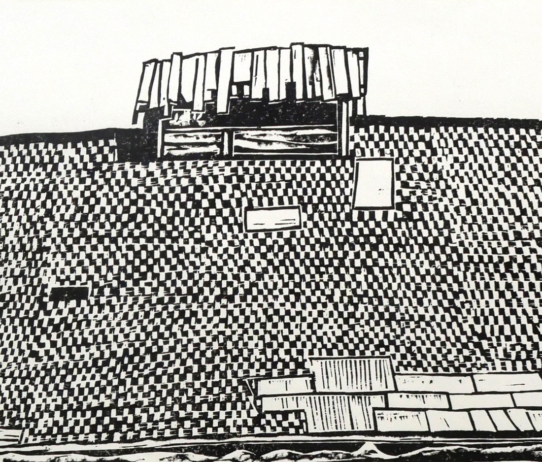 尾崎志郎「浜婦美の番屋(積丹)」木版画 拡大画像2