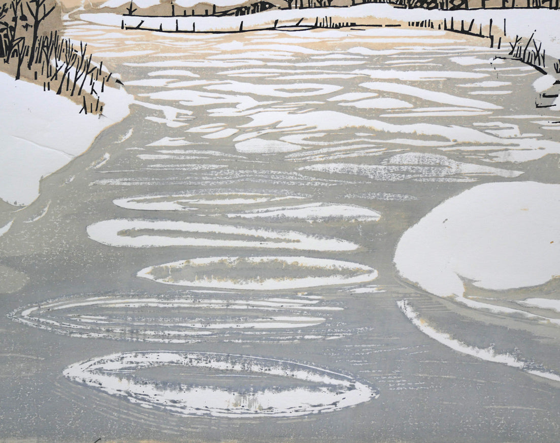 尾崎志郎「凍る川」木版画 拡大画像5
