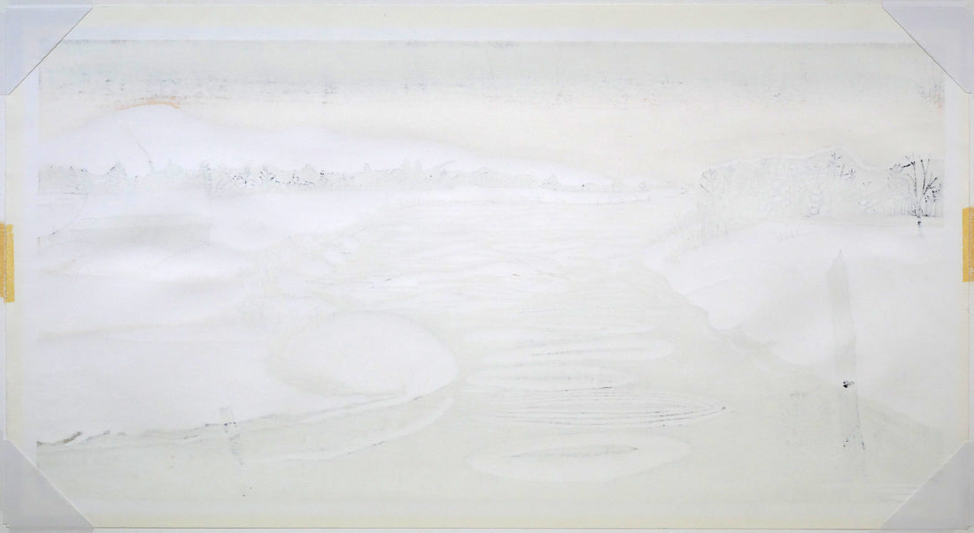 尾崎志郎「凍る川」木版画　作品裏側画像