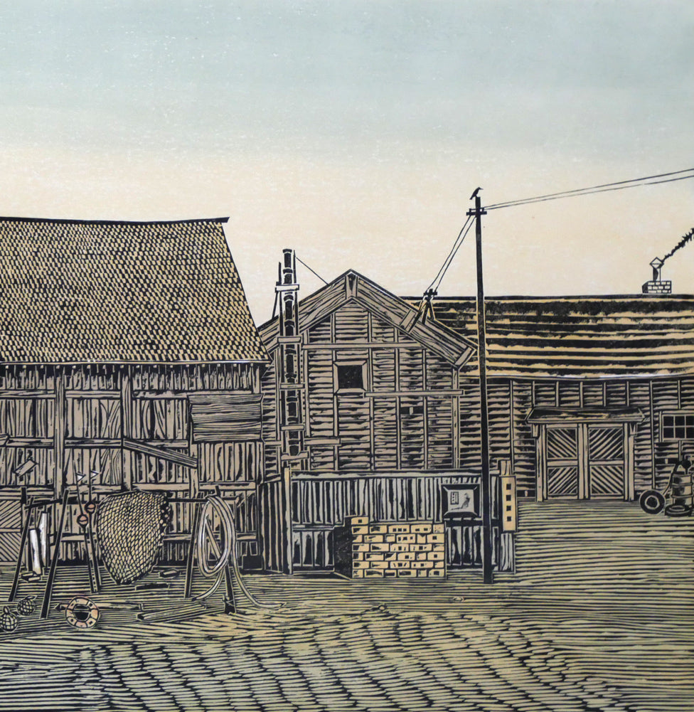 尾崎志郎「漁村(増毛)」木版画 拡大画像2