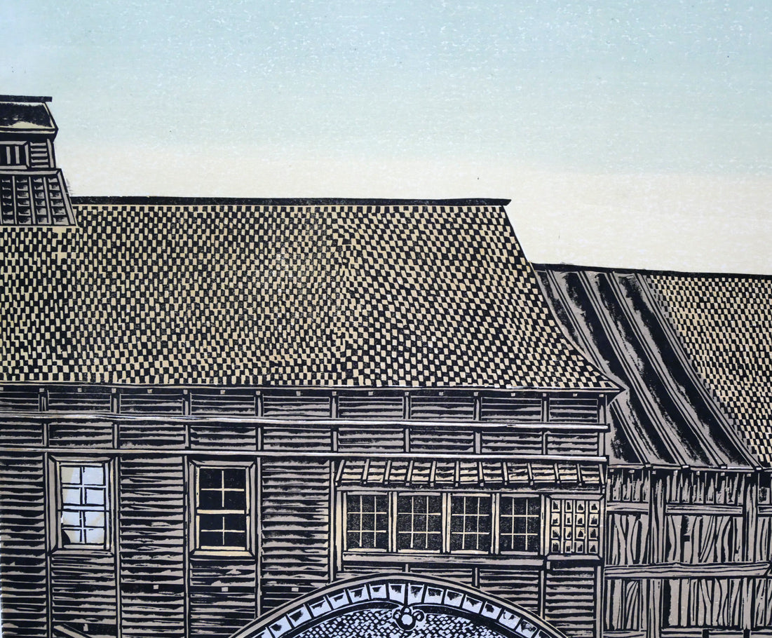 尾崎志郎「漁村(増毛)」木版画 拡大画像3