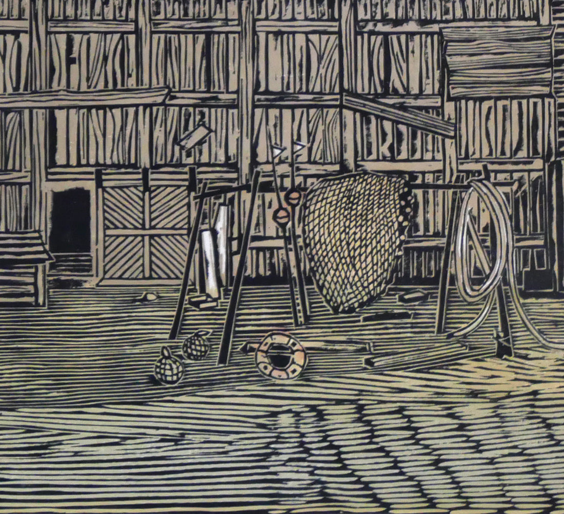 尾崎志郎「漁村(増毛)」木版画 拡大画像6