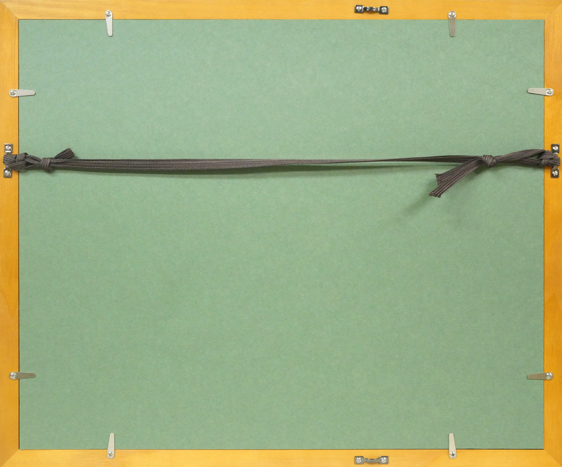 尾崎志郎「昔しの商店(滝野公園)」木版画 額縁裏側画像