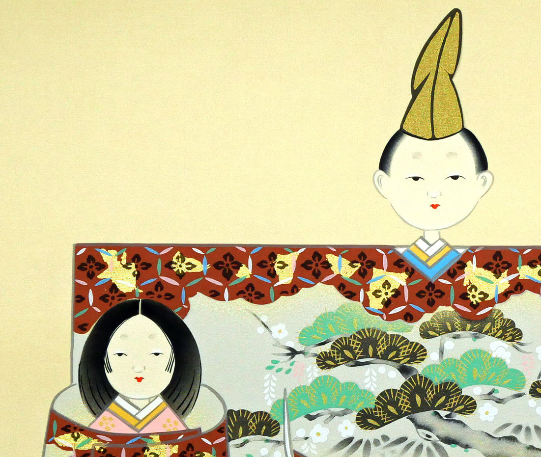 小沢香庵「立雛」彩色画絹本・掛軸尺五立・共箱 拡大画像3