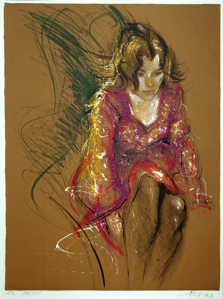 ジャック ペクナール(Jacque PECNARD)「座る女」リトグラフ 作品全体画像