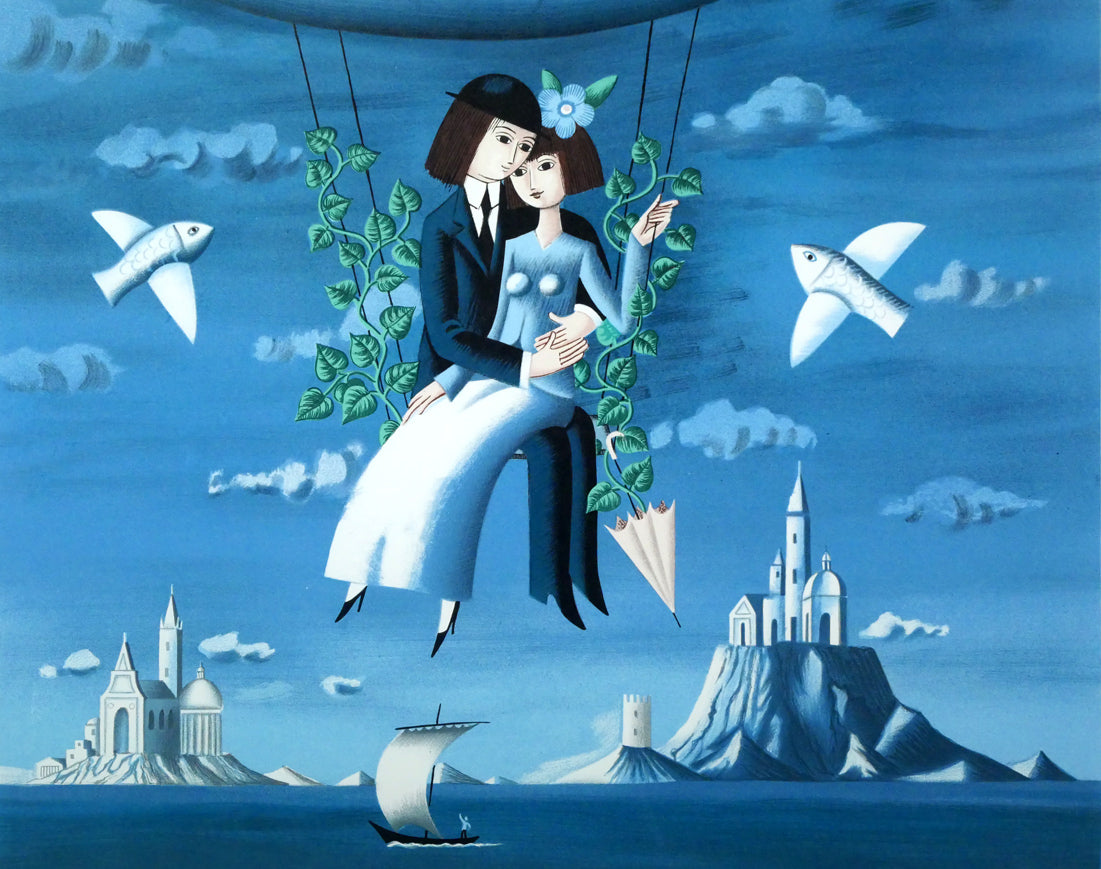 レイモン・ペイネ(Raymond Peynet)「天空をゆく魚(飛行船)」リトグラフ 拡大画像3