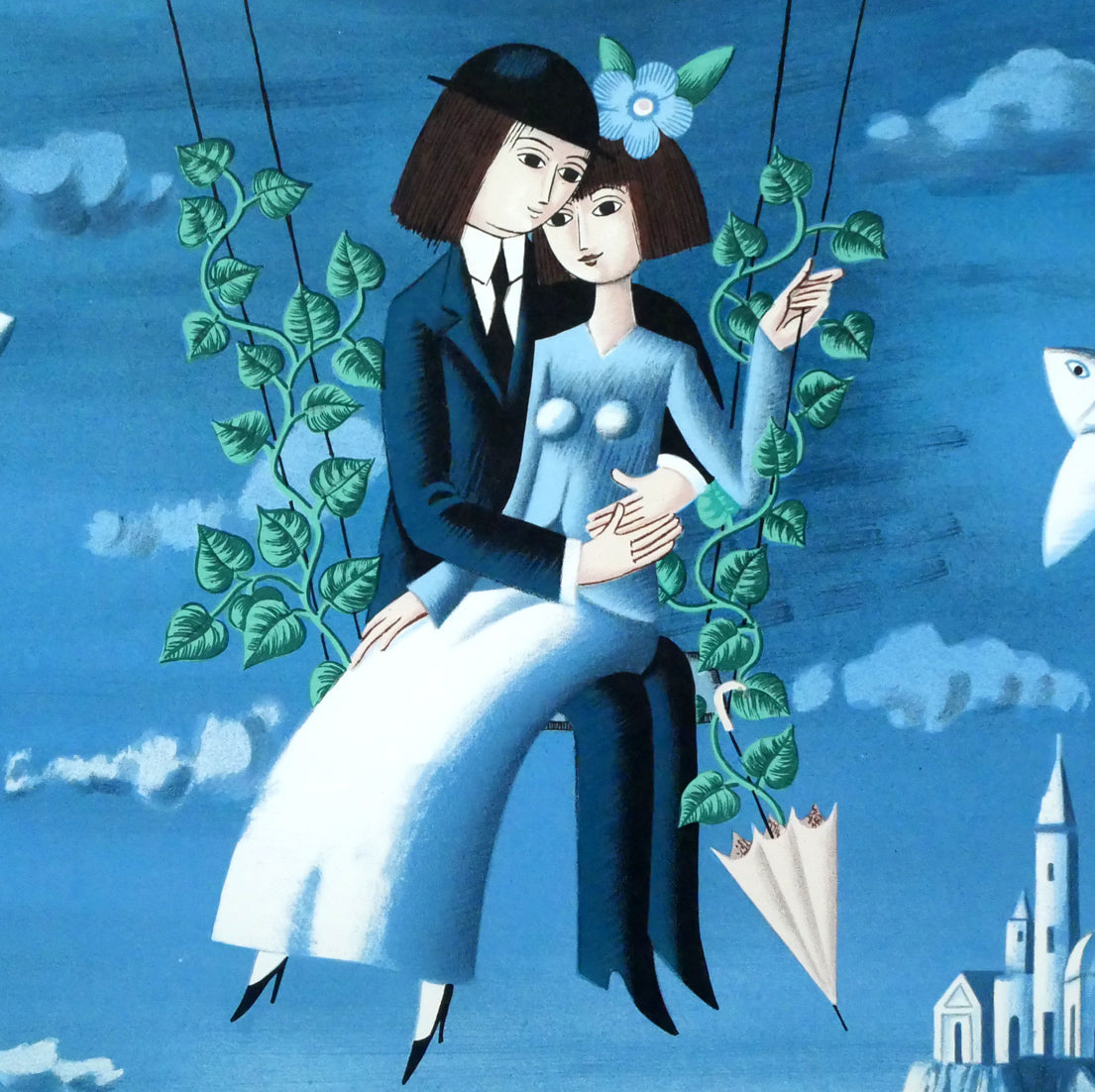 レイモン・ペイネ(Raymond Peynet)「天空をゆく魚(飛行船)」リトグラフ 拡大画像4