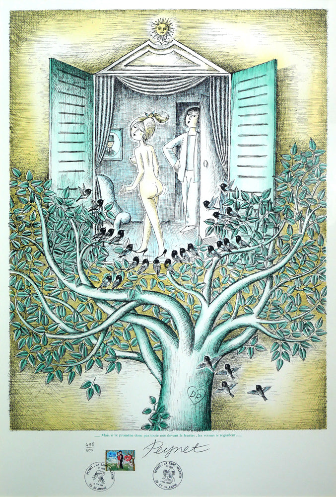 レイモン・ペイネ(Raymond Peynet)「みんなが見てるよ」リトグラフ 作品全体拡大画像