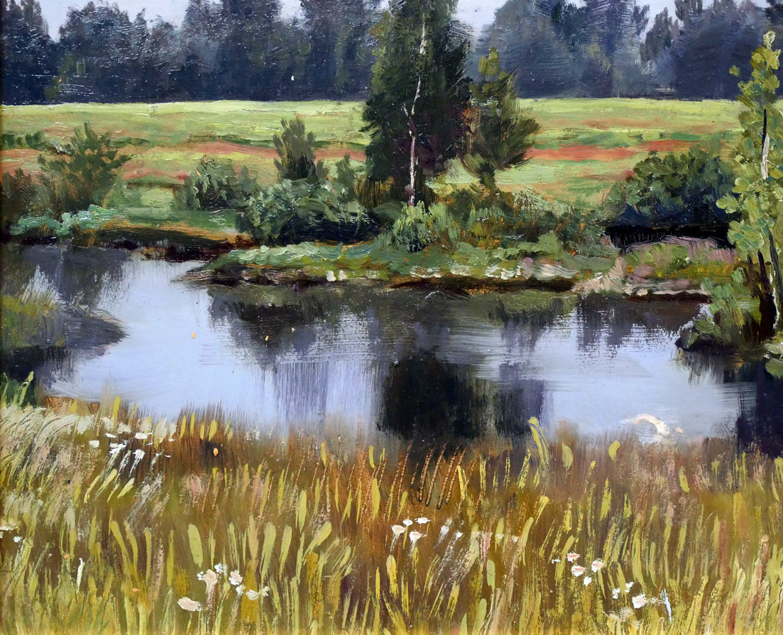 プガチョフ(Yuriy Vladimirovich PUGACHEV)「夏」油絵・変形6号・月光荘シール 拡大画像3