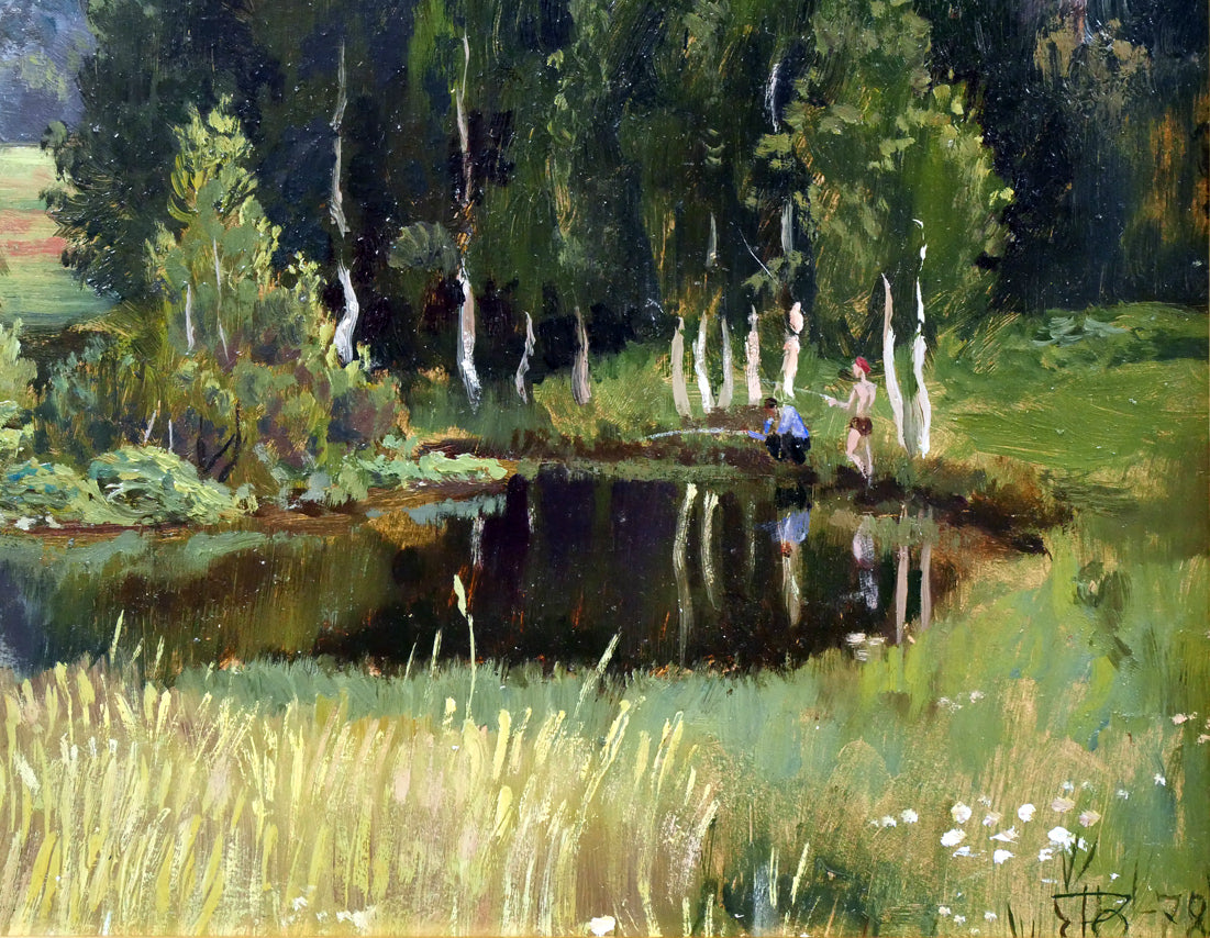 プガチョフ(Yuriy Vladimirovich PUGACHEV)「夏」油絵・変形6号・月光荘シール 拡大画像4