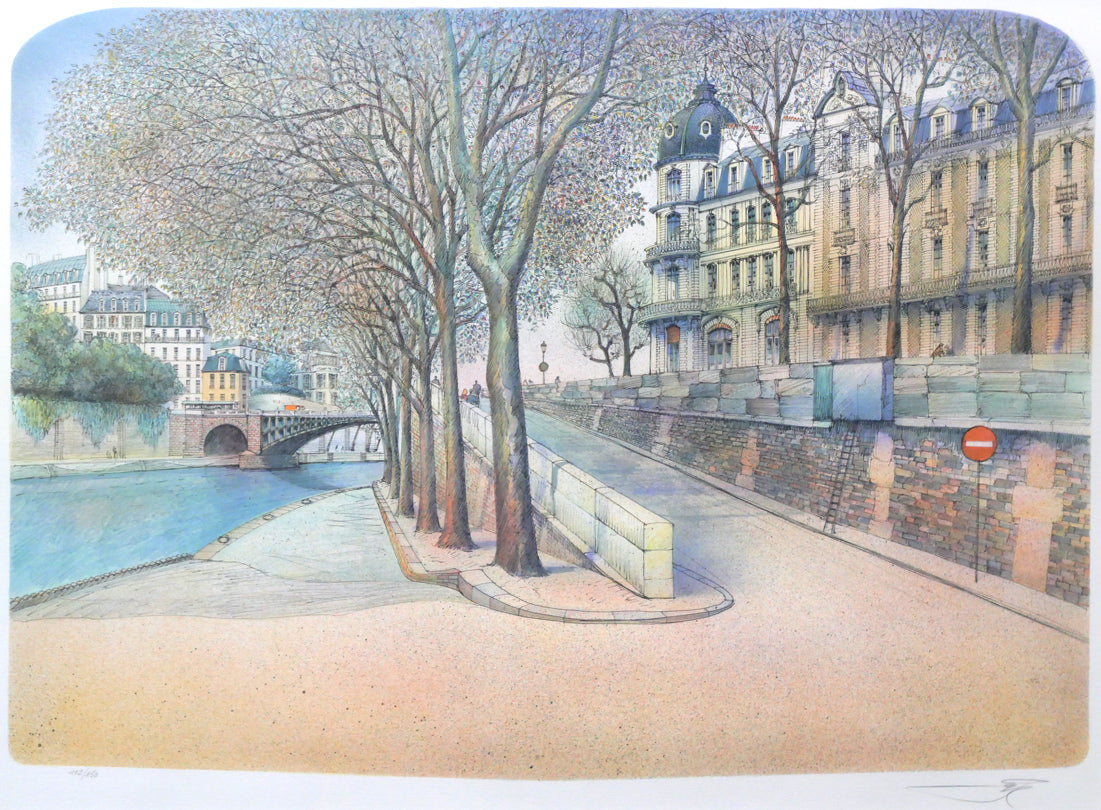 ロルフ ラフルスキー(Rolf RAFFLEWSKI)「ヌイイの橋(パリ)」リトグラフ 作品全体画像