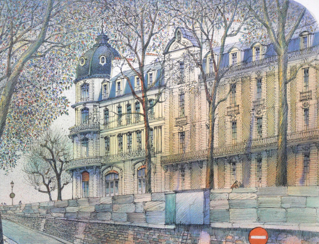 ロルフ ラフルスキー(Rolf RAFFLEWSKI)「ヌイイの橋(パリ)」リトグラフ 拡大画像2