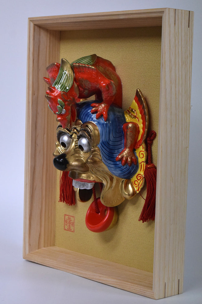 神宮舞楽「蘭陵王」陶製舞楽面額装品 額装画像1