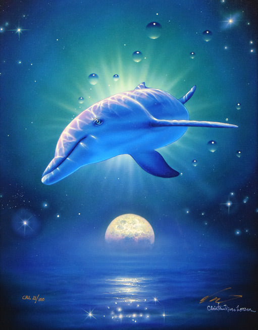 リスチャン リース ラッセン(Christian Riese Lassen)「ムーンドリーマー」ミクスドメディア版画に手彩色・キャンバスエディション 作品全体画像