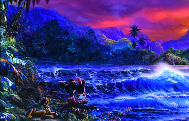 クリスチャン ラッセン(Christian Lassen)「ロマンティックサンセット(S)〔ディズニーコラボ作品〕」ミクスドメディア版画 拡大画像1