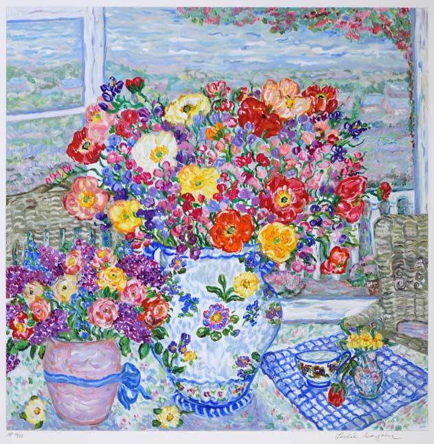 レスリー・セイヤー(Leslie SAYOUR)「カラフルテーブル」シルクスクリーン版画 作品全体拡大画像