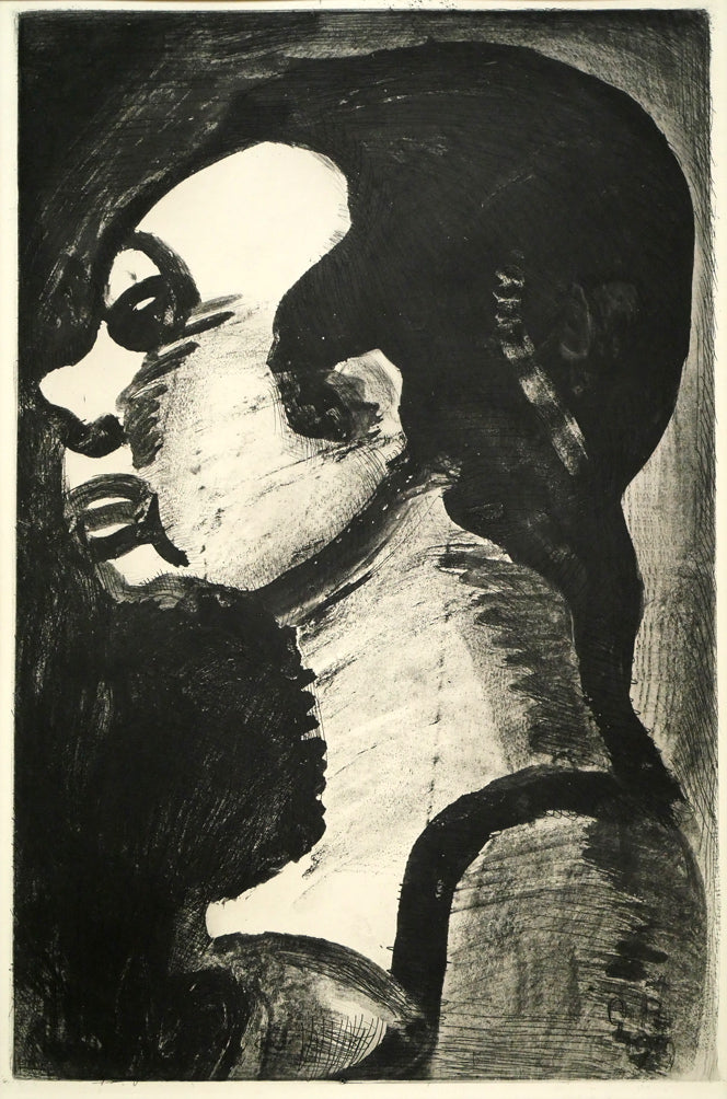 ジョルジュ ルオー(Georges ROUAULT)「横顔:『ユビュおやじの再生』より」銅版画 作品全体画像