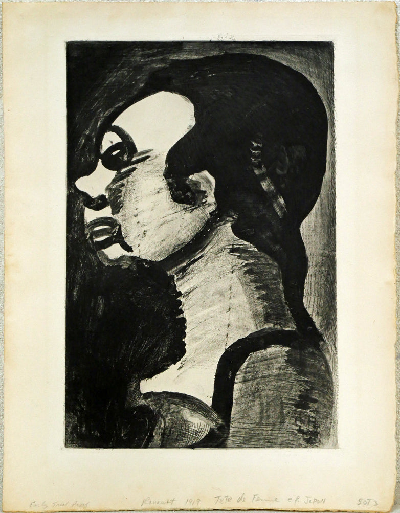 ジョルジュ ルオー(Georges ROUAULT)「横顔:『ユビュおやじの再生』より」銅版画 作品シート全体画像