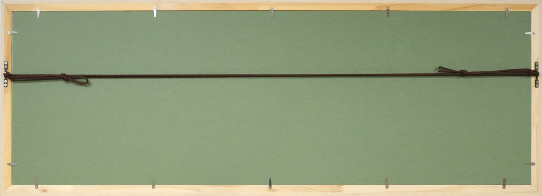 露山(畠中清喜)「引っ張りあうばん馬」木炭画・水墨・変形40号 額縁裏側画像