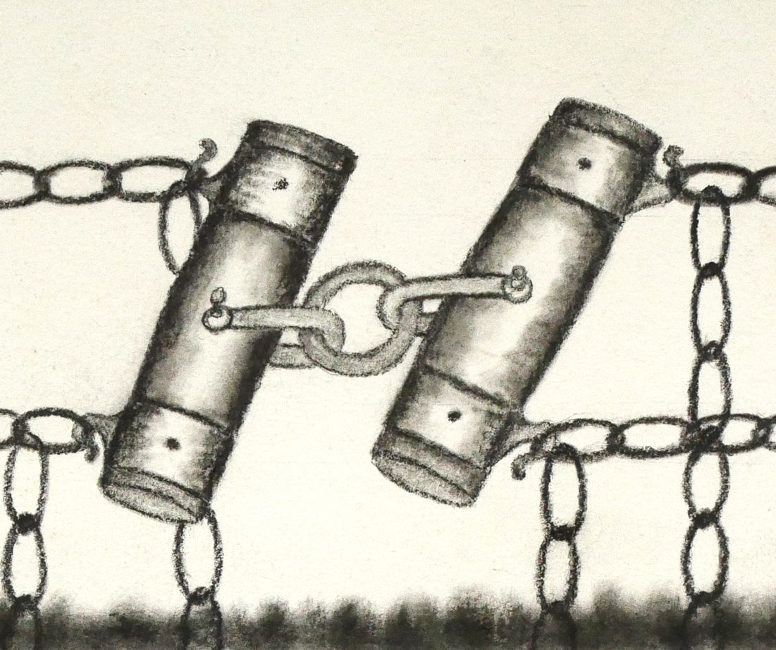 露山(畠中清喜)「引っ張りあうばん馬」木炭画・水墨・変形40号 拡大画像5