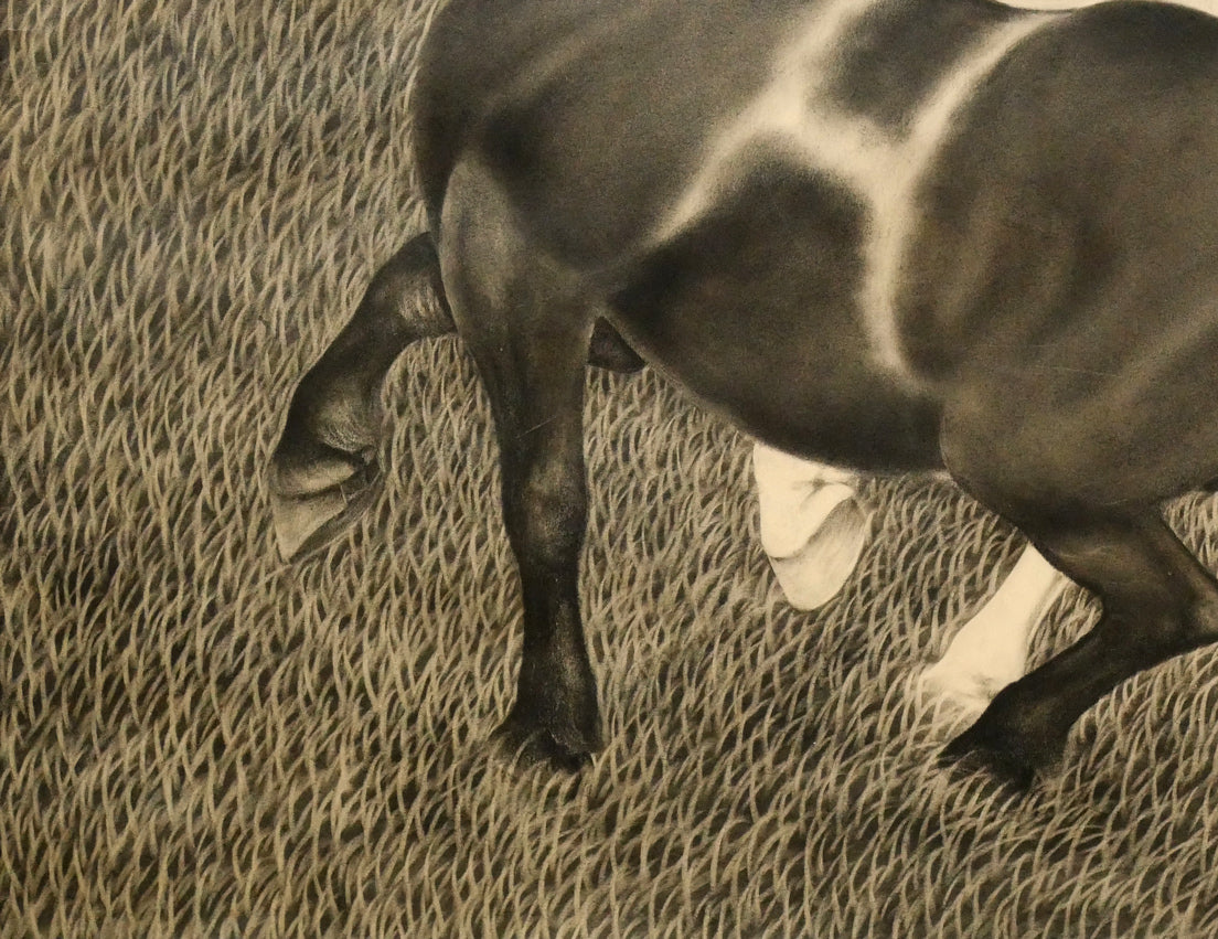 露山(畠中清喜)「二頭の馬」木炭画・水墨・20号大 拡大画像3