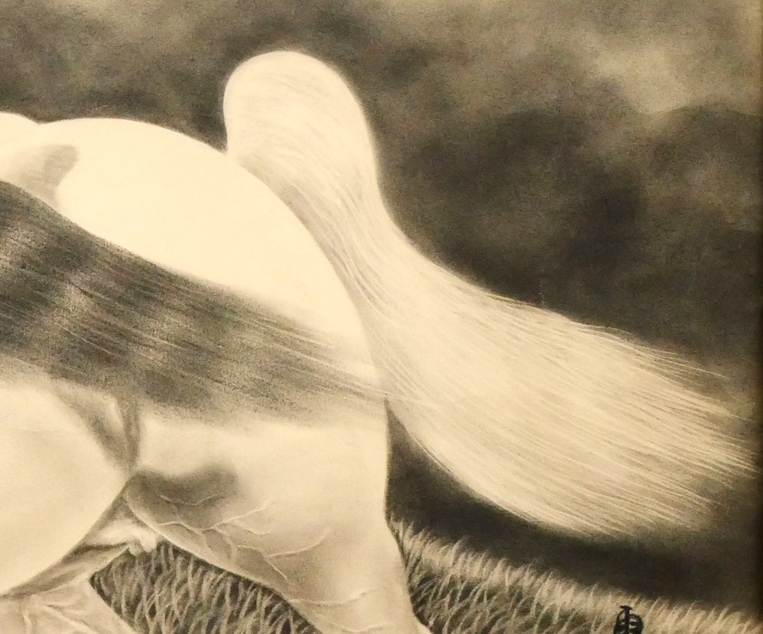 露山(畠中清喜)「二頭の馬」木炭画・水墨・20号大 拡大画像6