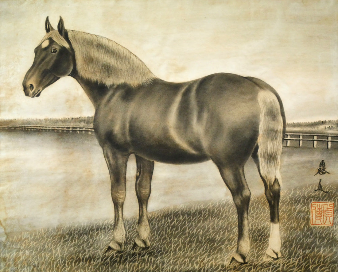 露山(畠中清喜)「馬」木炭画・水墨・10号大 作品全体拡大画像