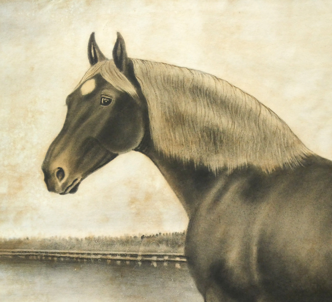 露山(畠中清喜)「馬」木炭画・水墨・10号大 拡大画像1