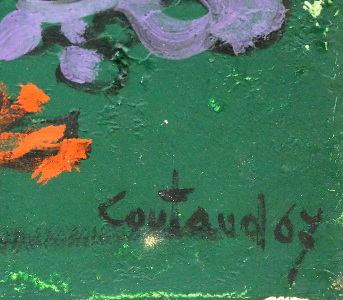 ルシアン クートー(Lucien COUTAUD)「野の花」油絵・仏F0号 サイン、年記(1967年作)