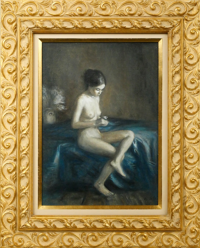 佐田興三「一輪の花(裸婦)」油絵・F4号