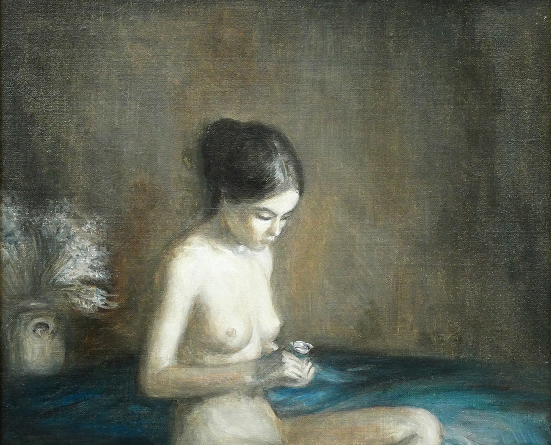 佐田興三「一輪の花(裸婦)」油絵・F4号 拡大画像1