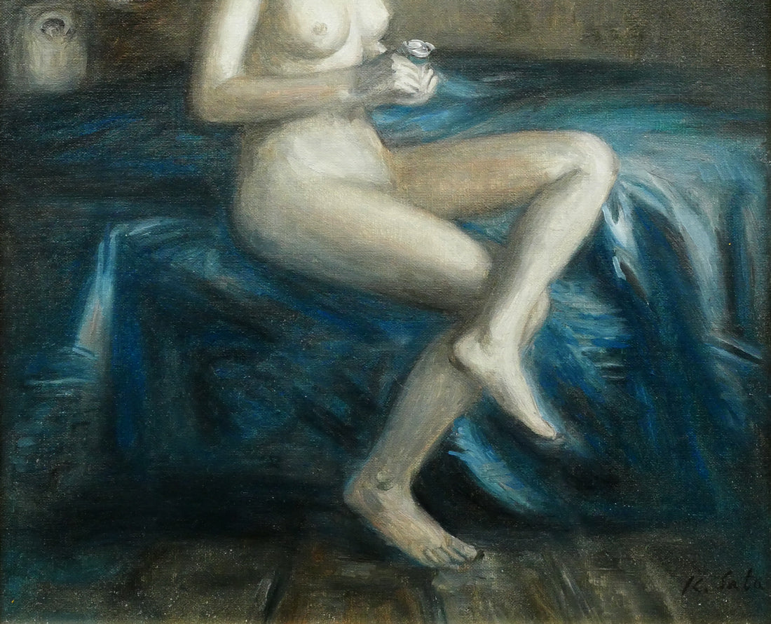 佐田興三「一輪の花(裸婦)」油絵・F4号 拡大画像4