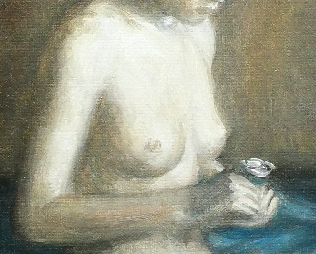 佐田興三「一輪の花(裸婦)」油絵・F4号 拡大画像3