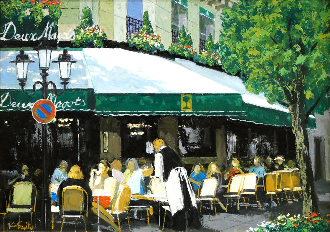 斉藤要「午後のカフェ(パリ)」油絵・F4号 作品全体画像