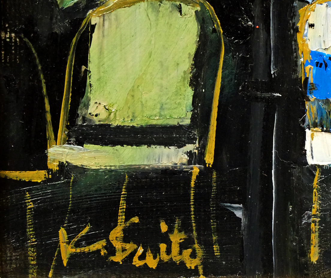 斉藤要「午後のカフェ(パリ)」油絵・F4号 サイン拡大画像