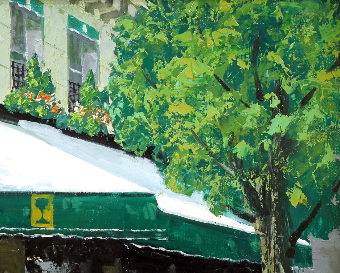 斉藤要「午後のカフェ(パリ)」油絵・F4号 拡大画像2